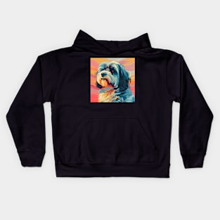 Tibetan Terrier in 70's Kids Hoodie